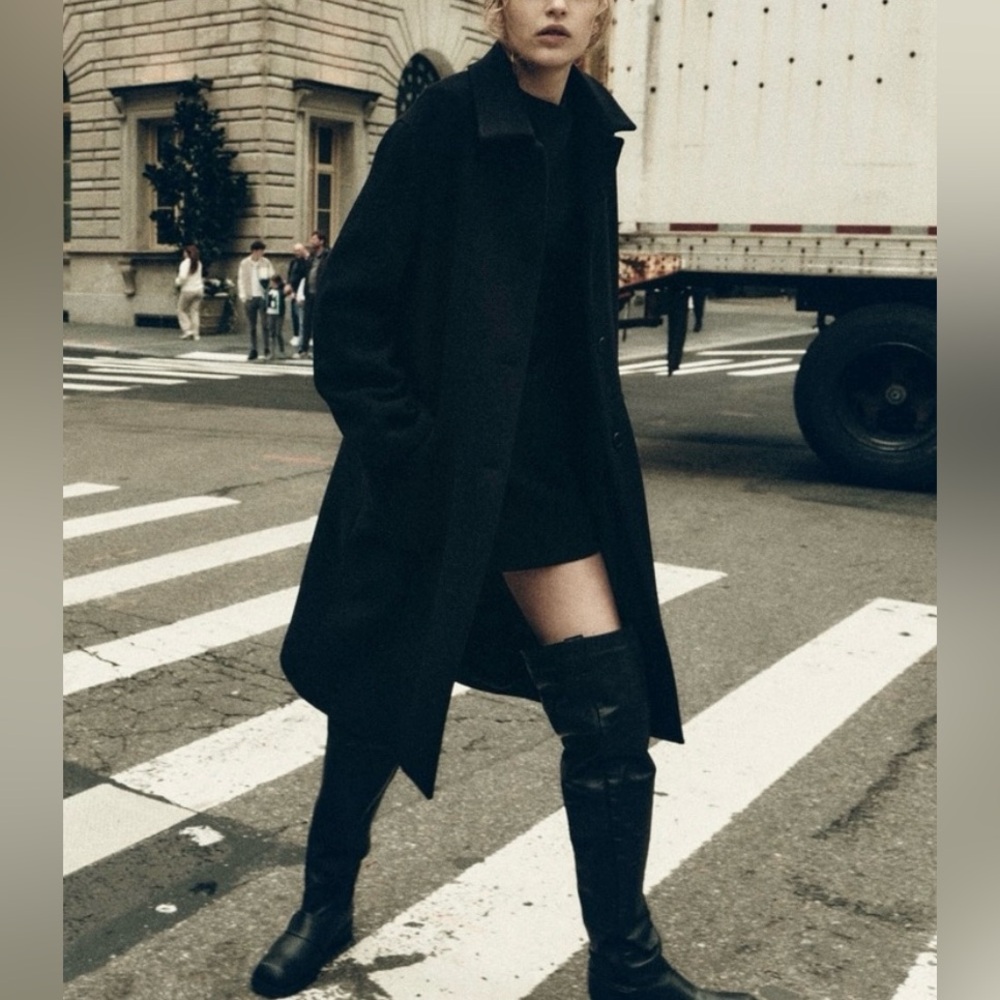 Zara Manteco wool blend black coat Large